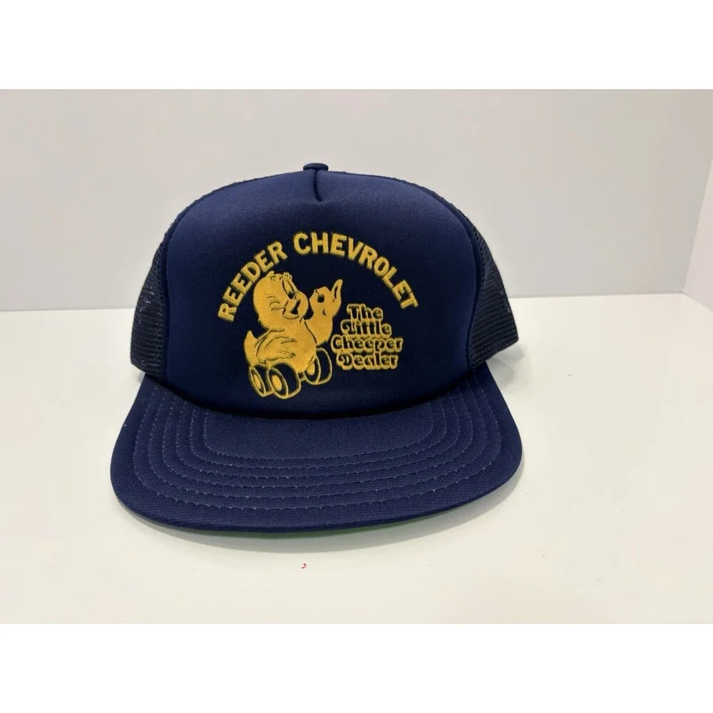 Reeder Chevrolet Trail Trucker Snapback Hat Cap VTG Retro Blue